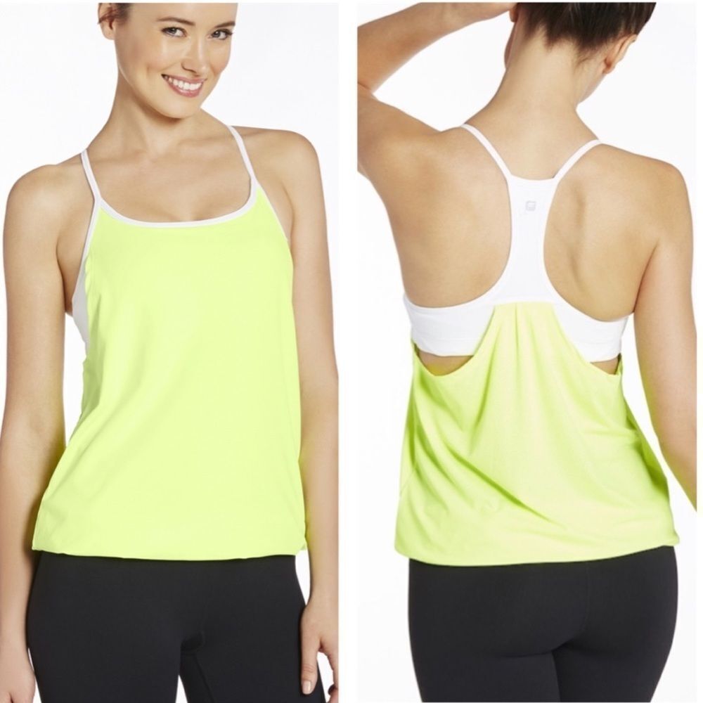 Fabletics Neon Yellow/White Norwalk Tank Top NWT S
